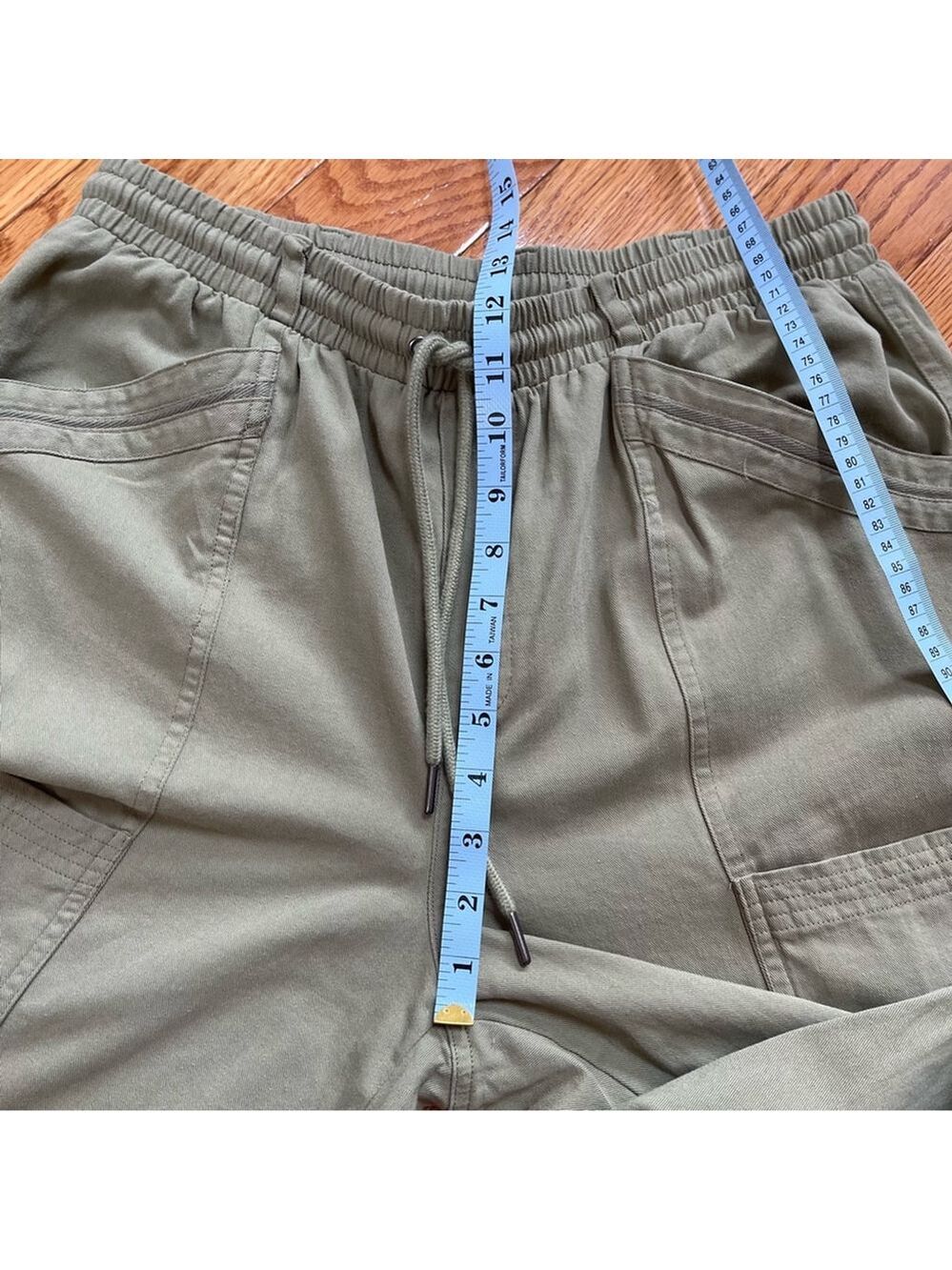 7 For All Mankind baggy cargo pants olive green khaki cotton drawstring Sz M - Picture 8 of 10